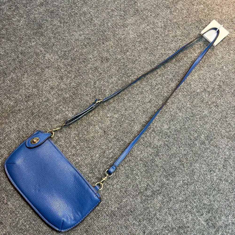 Joy Pasar Blue Leather small Crossbody Bag Gold Tone Hardware Adjustable Strap